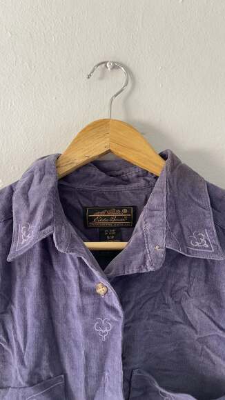 Vintage Eddie Bauer Purple Corduroy Long Sleeve Shirt with Embroidery, Size S - Picture 3 of 7